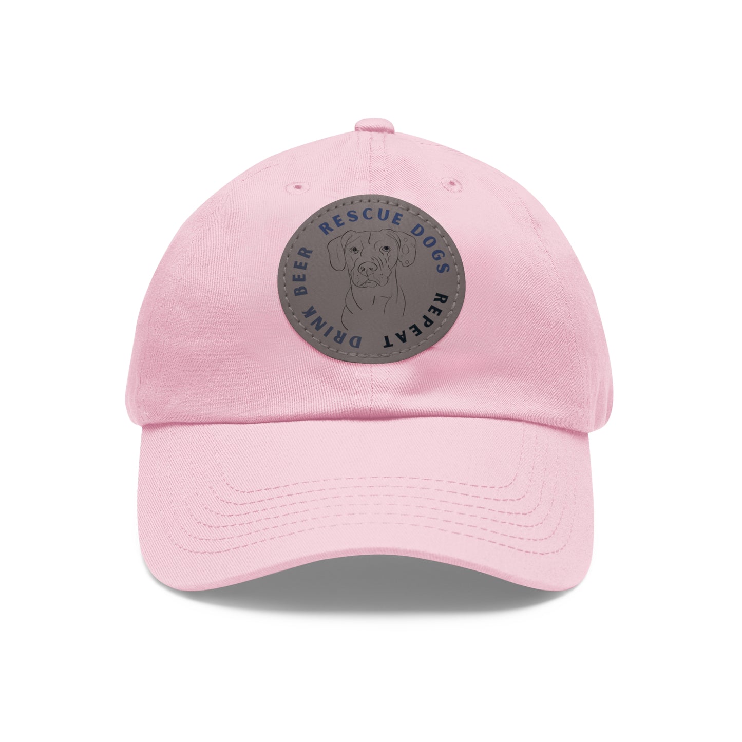 Winston Drink Beer. Rescue Dogs. Repeat. Dad Hat with Leather Patch (Round)