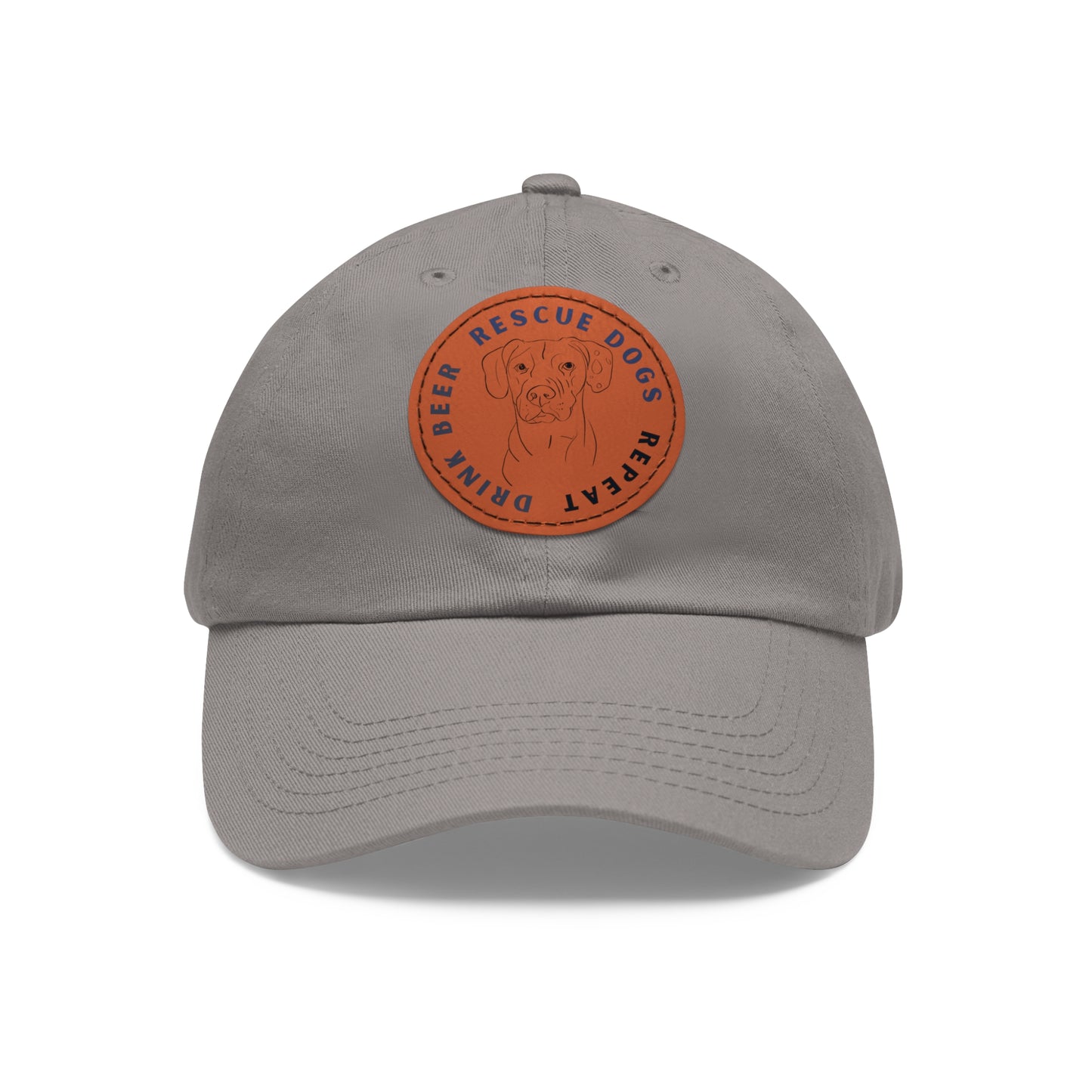 Winston Drink Beer. Rescue Dogs. Repeat. Dad Hat with Leather Patch (Round)