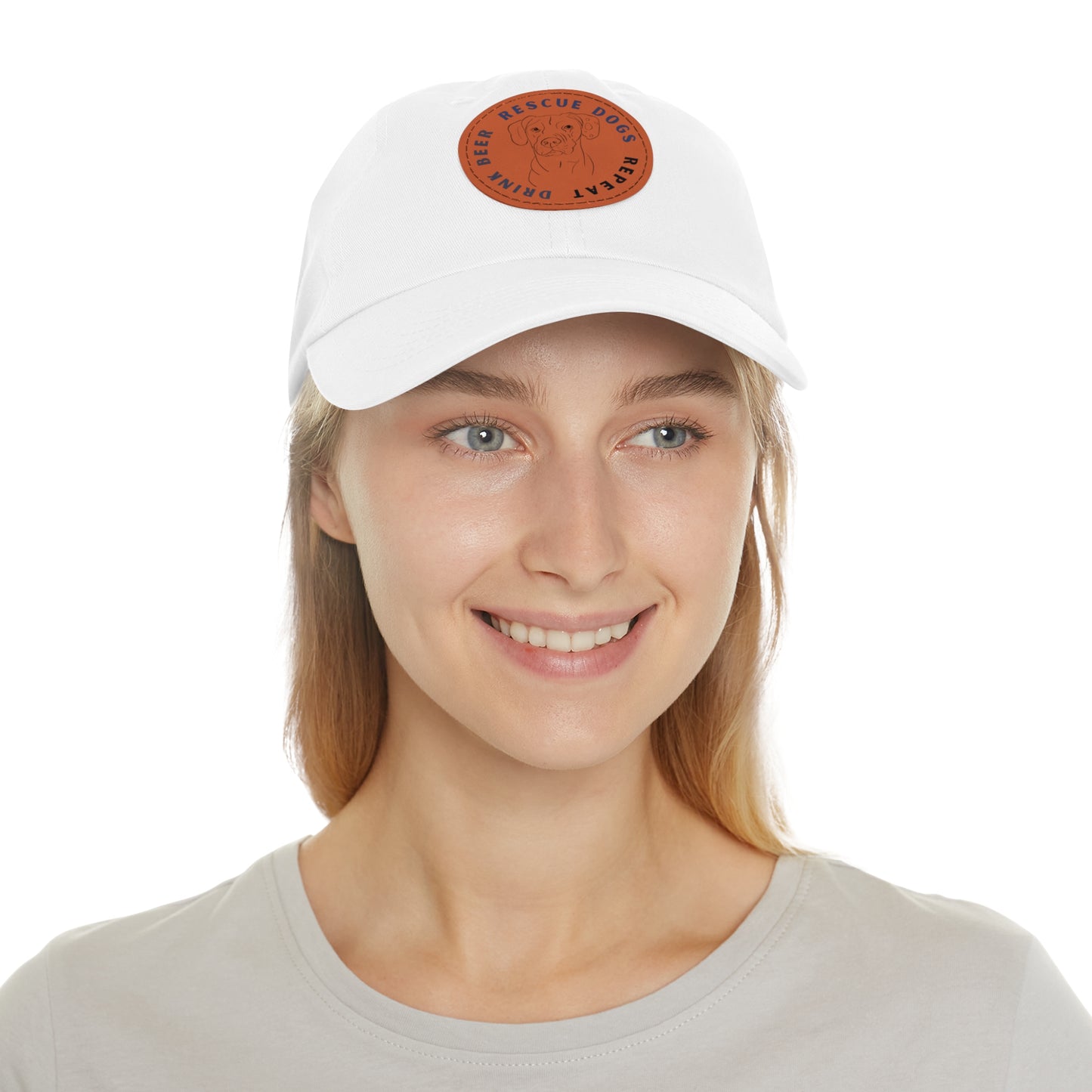 Winston Drink Beer. Rescue Dogs. Repeat. Dad Hat with Leather Patch (Round)