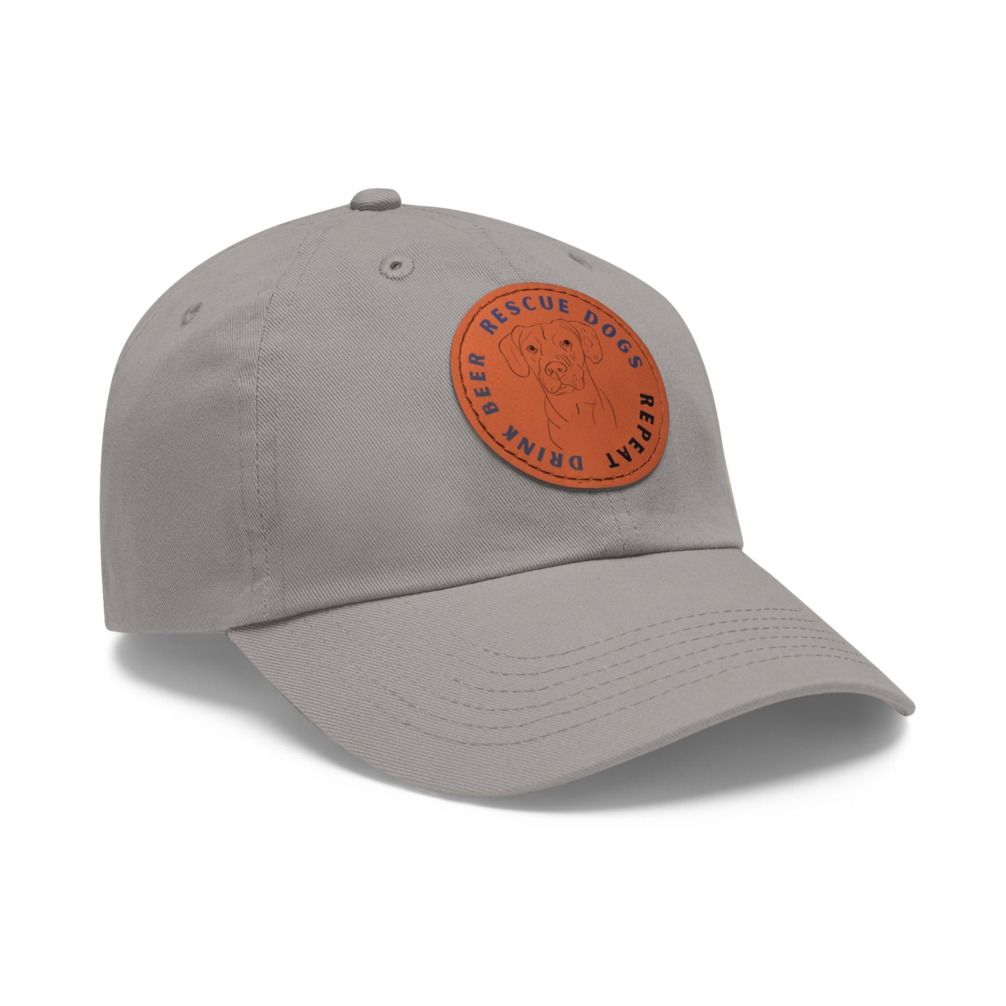 Winston Drink Beer. Rescue Dogs. Repeat. Dad Hat with Leather Patch (Round)