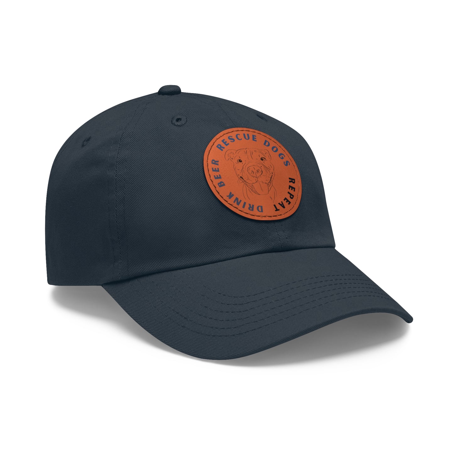 Honey Drink Beer. Rescue Dogs. Repeat. Dad Hat with Leather Patch (Round)