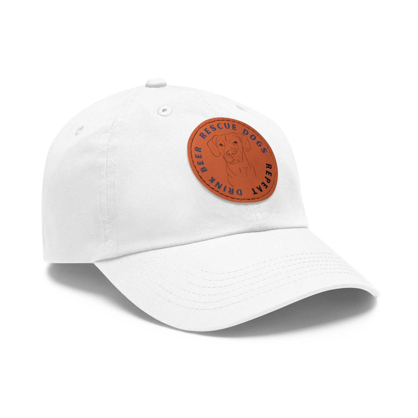 Winston Drink Beer. Rescue Dogs. Repeat. Dad Hat with Leather Patch (Round)