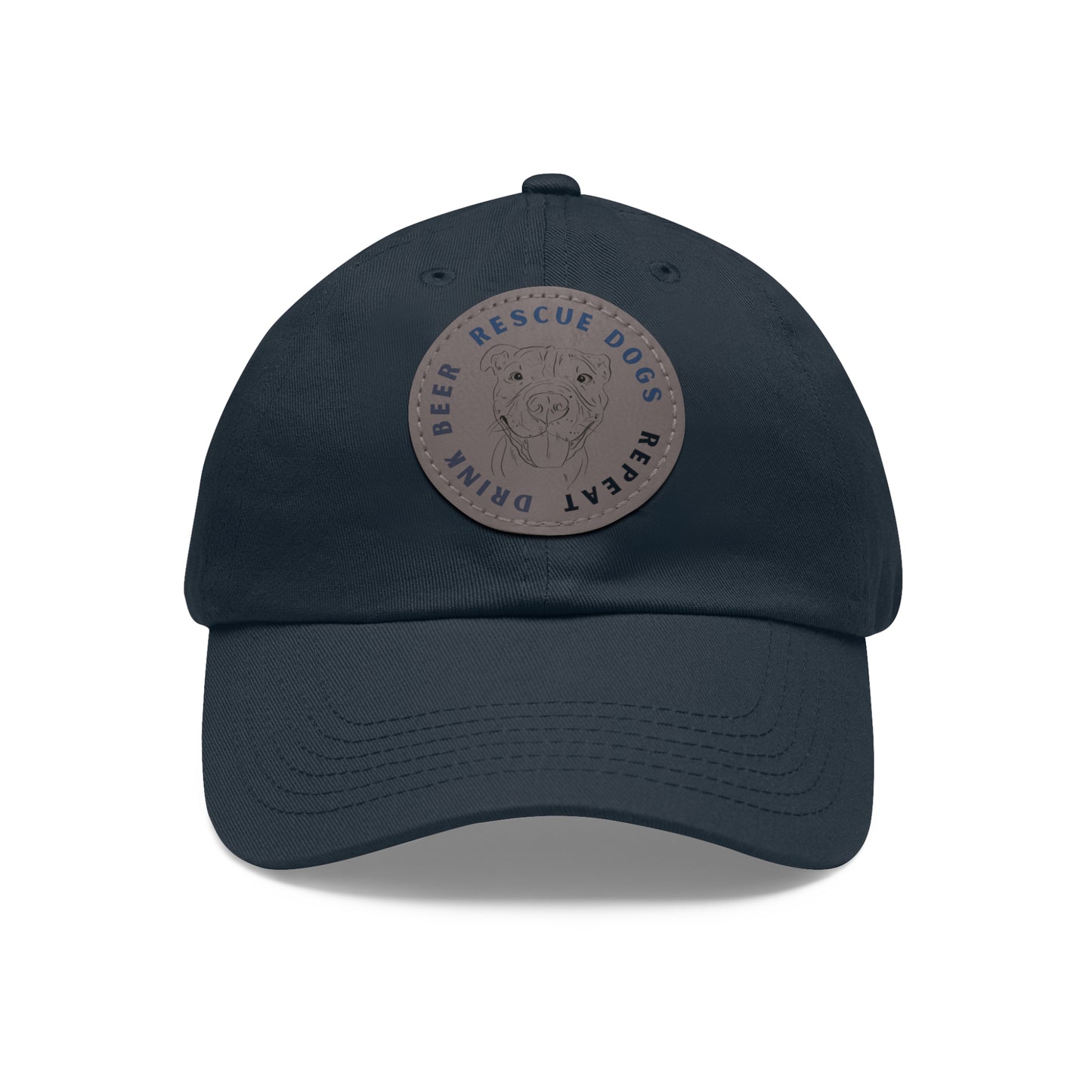 Honey Drink Beer. Rescue Dogs. Repeat. Dad Hat with Leather Patch (Round)