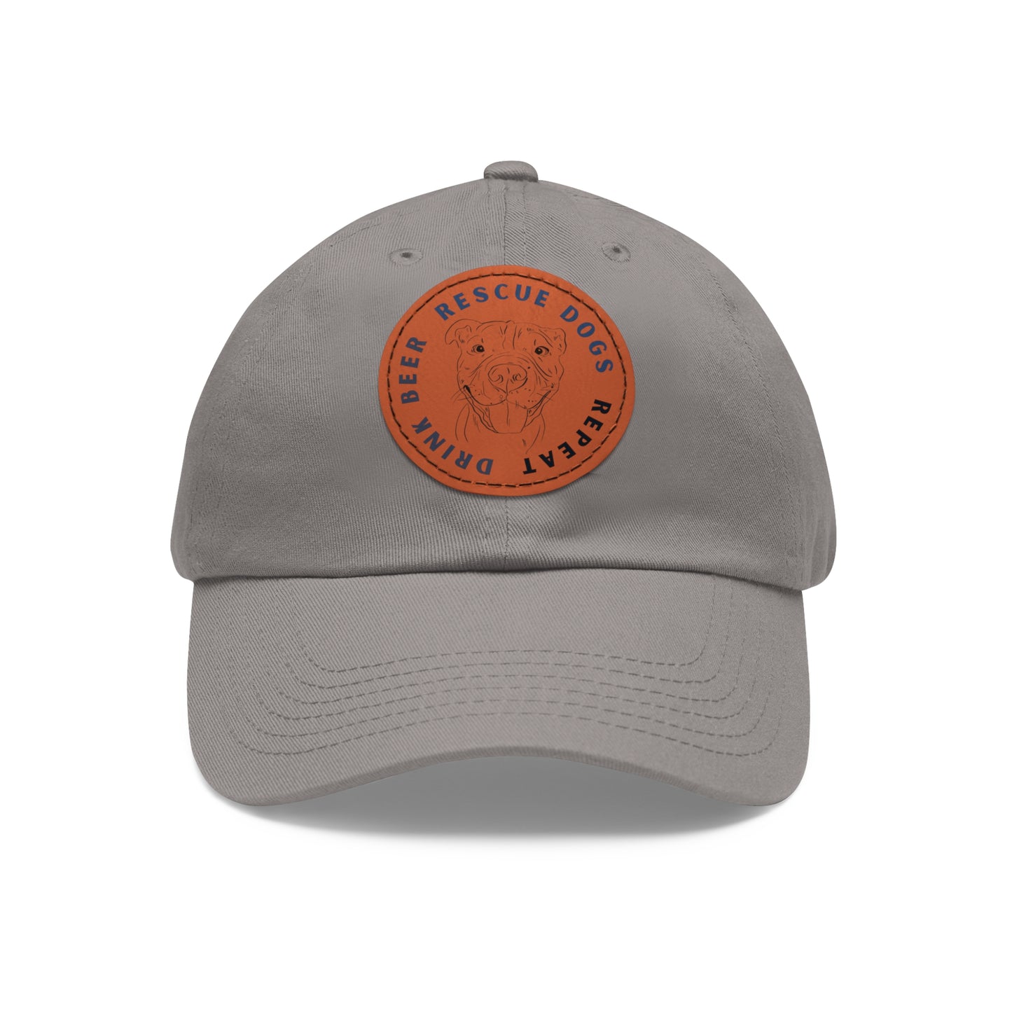 Honey Drink Beer. Rescue Dogs. Repeat. Dad Hat with Leather Patch (Round)