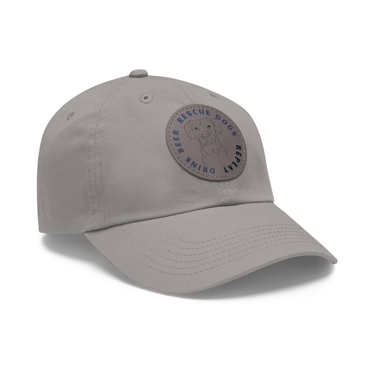 Winston Drink Beer. Rescue Dogs. Repeat. Dad Hat with Leather Patch (Round)