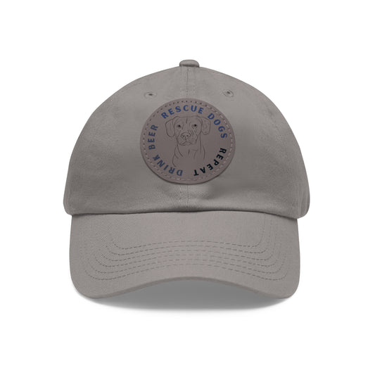 Winston Drink Beer. Rescue Dogs. Repeat. Dad Hat with Leather Patch (Round)