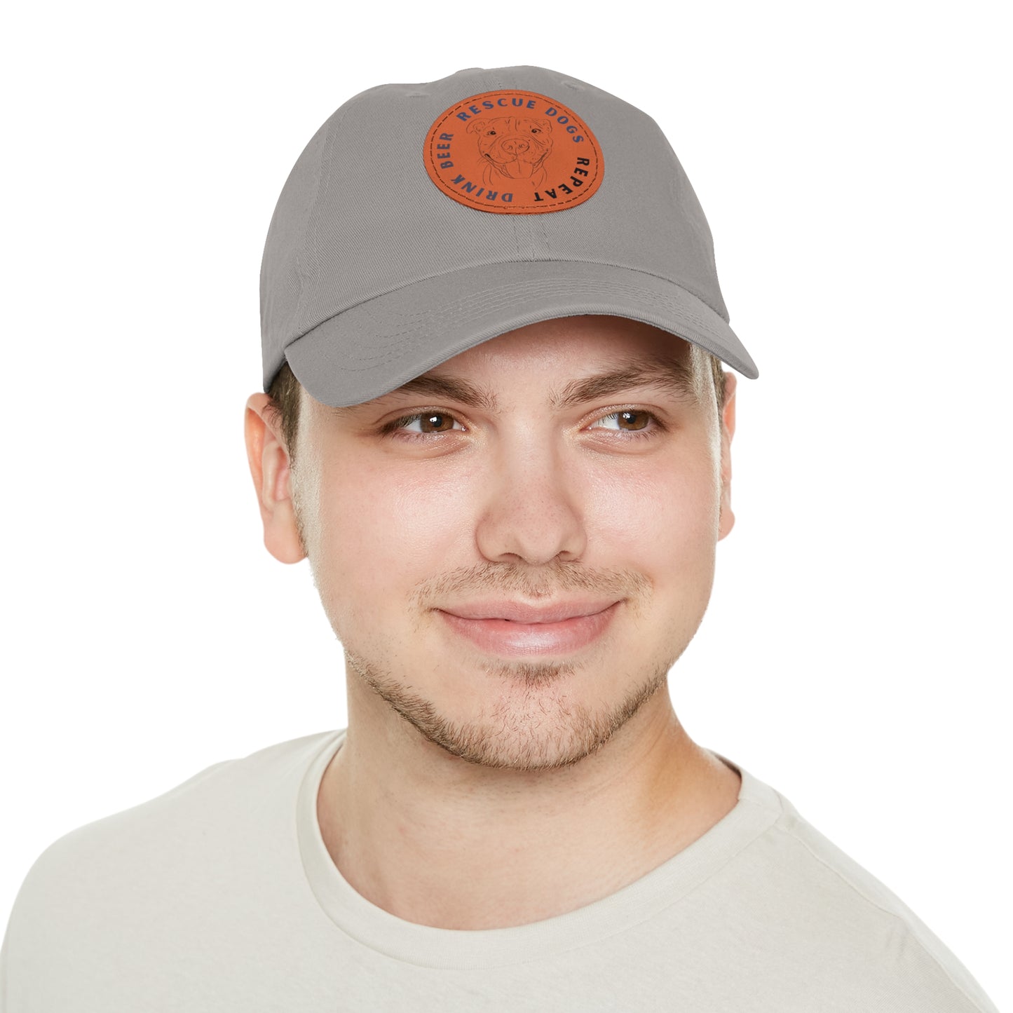 Honey Drink Beer. Rescue Dogs. Repeat. Dad Hat with Leather Patch (Round)